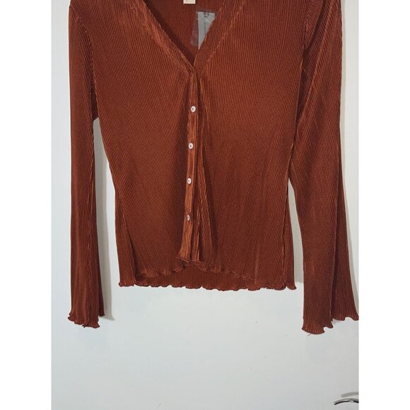 NWT Anthropologie Dolan Lettuce Hem Button Down Top Brown Size XS - Picture 7 of 12